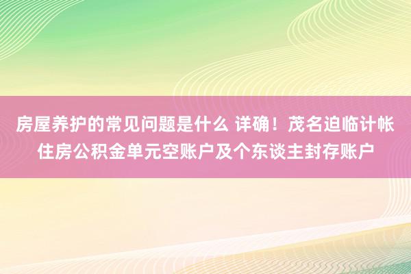 房屋养护的常见问题是什么 详确！茂名迫临计帐住房公积金单元空账户及个东谈主封存账户