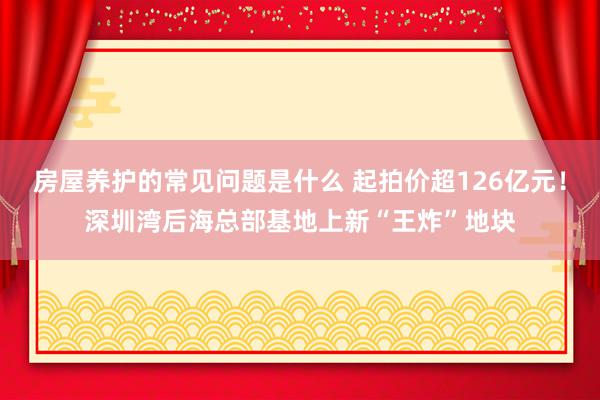 房屋养护的常见问题是什么 起拍价超126亿元！深圳湾后海总部基地上新“王炸”地块