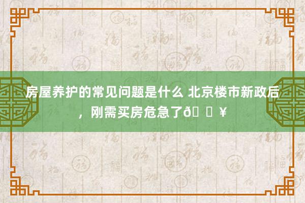 房屋养护的常见问题是什么 北京楼市新政后，刚需买房危急了🔥