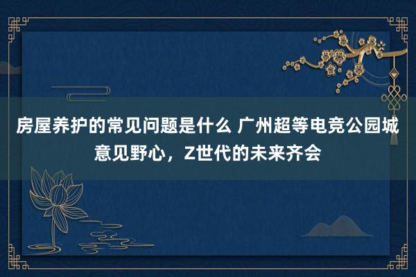 房屋养护的常见问题是什么 广州超等电竞公园城意见野心，Z世代的未来齐会