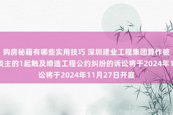 购房秘籍有哪些实用技巧 深圳建业工程集团算作被告/被上诉东谈主的1起触及缔造工程公约纠纷的诉讼将于2024年11月27日开庭