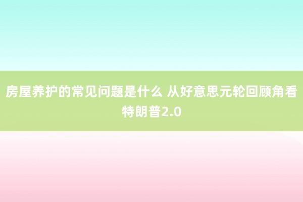 房屋养护的常见问题是什么 从好意思元轮回顾角看特朗普2.0