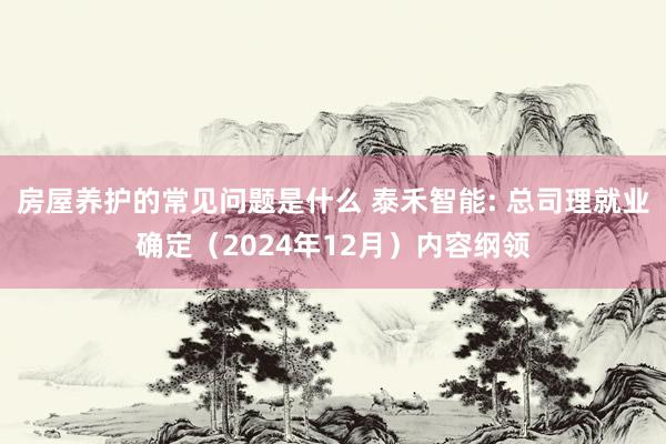 房屋养护的常见问题是什么 泰禾智能: 总司理就业确定（2024年12月）内容纲领