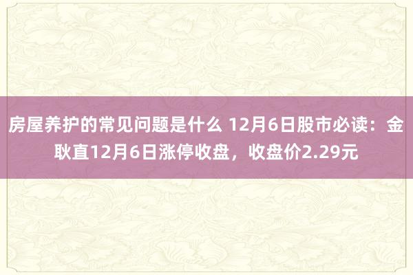 房屋养护的常见问题是什么 12月6日股市必读：金耿直12月6日涨停收盘，收盘价2.29元