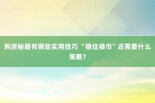 购房秘籍有哪些实用技巧 “稳住楼市”还需要什么策略？