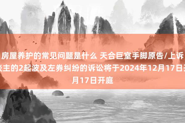 房屋养护的常见问题是什么 天合巨室手脚原告/上诉东谈主的2起波及左券纠纷的诉讼将于2024年12月17日开庭