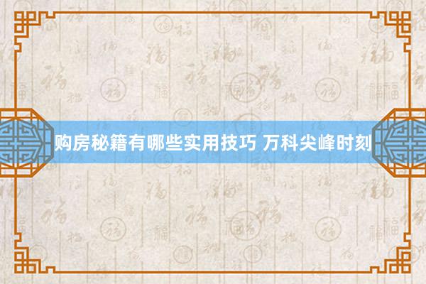 购房秘籍有哪些实用技巧 万科尖峰时刻