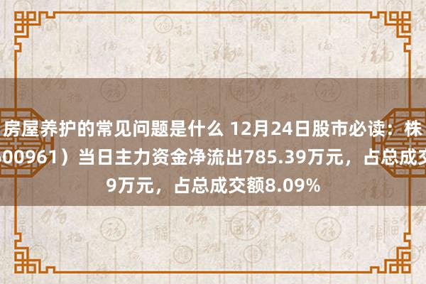 房屋养护的常见问题是什么 12月24日股市必读：株冶集团（600961）当日主力资金净流出785.39万元，占总成交额8.09%