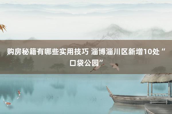 购房秘籍有哪些实用技巧 淄博淄川区新增10处“口袋公园”