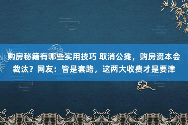 购房秘籍有哪些实用技巧 取消公摊，购房资本会裁汰？网友：皆是套路，这两大收费才是要津