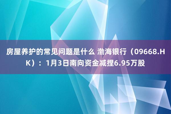 房屋养护的常见问题是什么 渤海银行（09668.HK）：1月3日南向资金减捏6.95万股