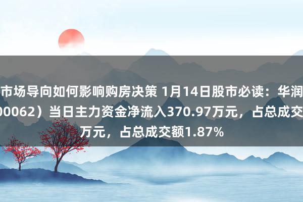 市场导向如何影响购房决策 1月14日股市必读：华润双鹤（600062）当日主力资金净流入370.97万元，占总成交额1.87%