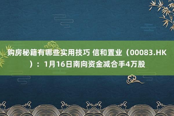 购房秘籍有哪些实用技巧 信和置业（00083.HK）：1月16日南向资金减合手4万股