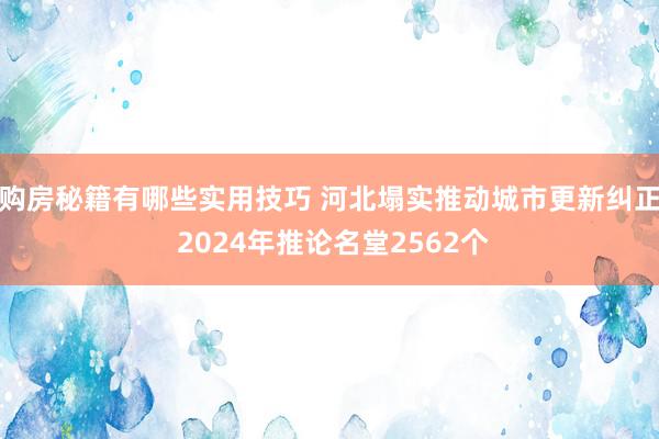 购房秘籍有哪些实用技巧 河北塌实推动城市更新纠正 2024年推论名堂2562个