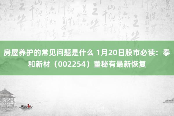 房屋养护的常见问题是什么 1月20日股市必读：泰和新材（002254）董秘有最新恢复