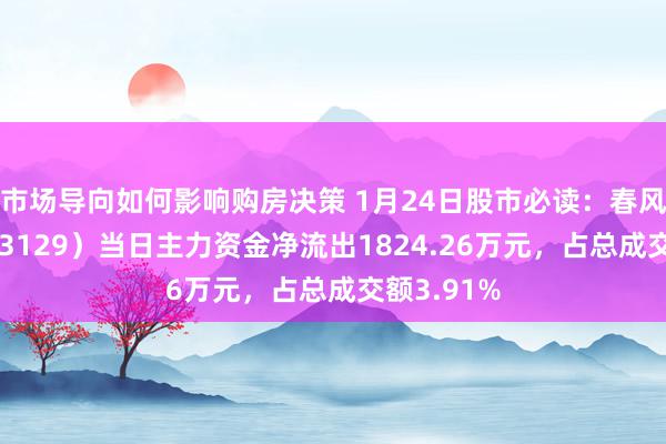 市场导向如何影响购房决策 1月24日股市必读：春风能源（603129）当日主力资金净流出1824.26万元，占总成交额3.91%