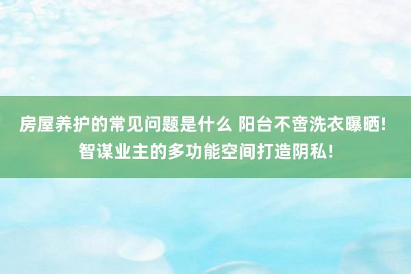 房屋养护的常见问题是什么 阳台不啻洗衣曝晒! 智谋业主的多功能空间打造阴私!