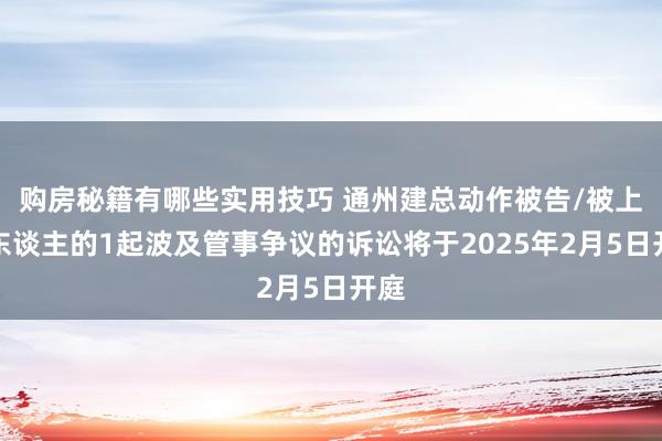 购房秘籍有哪些实用技巧 通州建总动作被告/被上诉东谈主的1起波及管事争议的诉讼将于2025年2月5日开庭