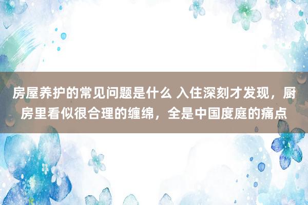 房屋养护的常见问题是什么 入住深刻才发现，厨房里看似很合理的缠绵，全是中国度庭的痛点