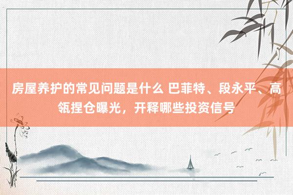 房屋养护的常见问题是什么 巴菲特、段永平、高瓴捏仓曝光，开释哪些投资信号