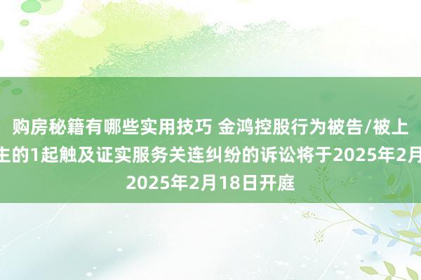 购房秘籍有哪些实用技巧 金鸿控股行为被告/被上诉东说念主的1起触及证实服务关连纠纷的诉讼将于2025年2月18日开庭