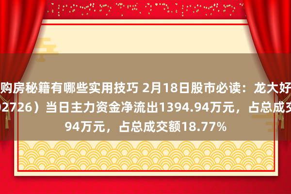 购房秘籍有哪些实用技巧 2月18日股市必读：龙大好意思食（002726）当日主力资金净流出1394.94万元，占总成交额18.77%