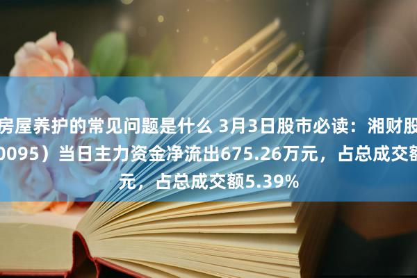 房屋养护的常见问题是什么 3月3日股市必读：湘财股份（600095）当日主力资金净流出675.26万元，占总成交额5.39%