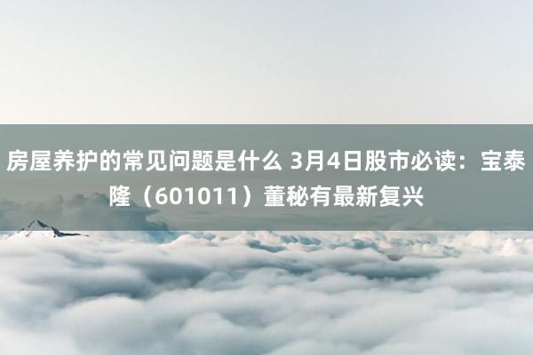 房屋养护的常见问题是什么 3月4日股市必读：宝泰隆（601011）董秘有最新复兴