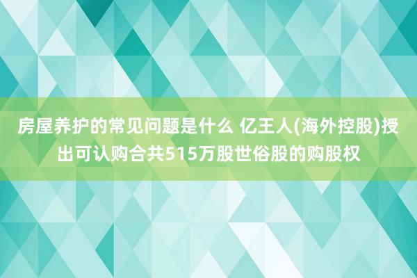 房屋养护的常见问题是什么 亿王人(海外控股)授出可认购合共515万股世俗股的购股权