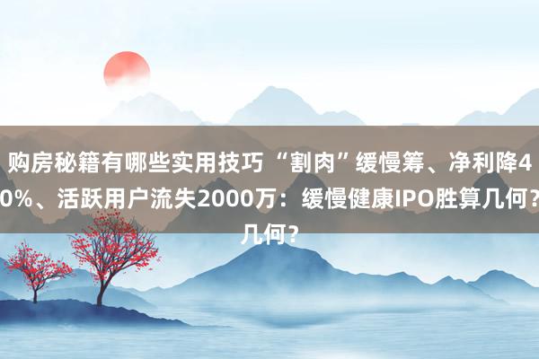 购房秘籍有哪些实用技巧 “割肉”缓慢筹、净利降40%、活跃用户流失2000万：缓慢健康IPO胜算几何？